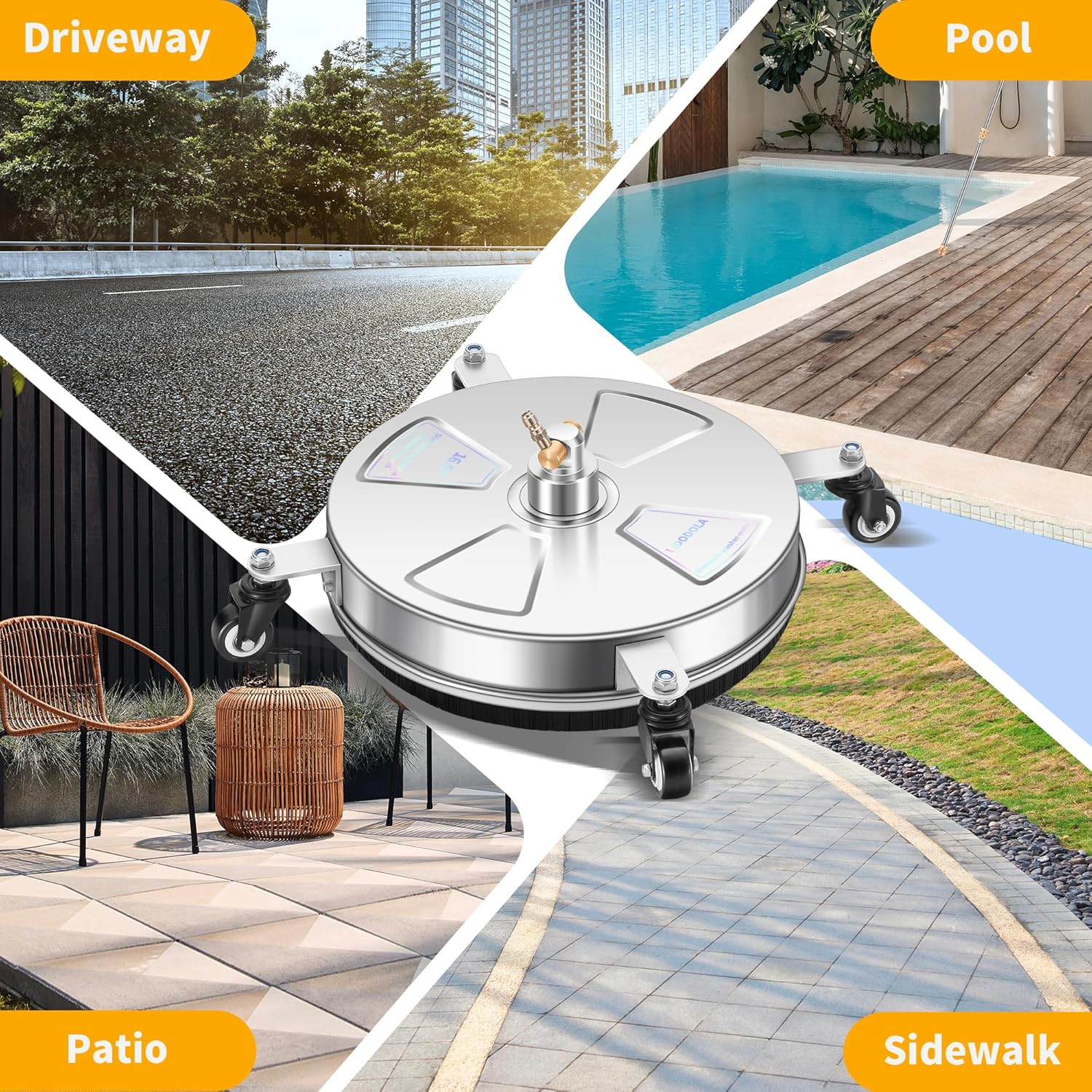 LidoDola 14 Inch Pressure Washer Surface Cleaner with Wheels for Concrete Patio Deck