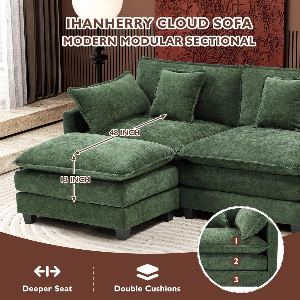 Ihanherry U Shaped Modular Sectional Sofa 5 Seat with 2 Ottomans Chenille