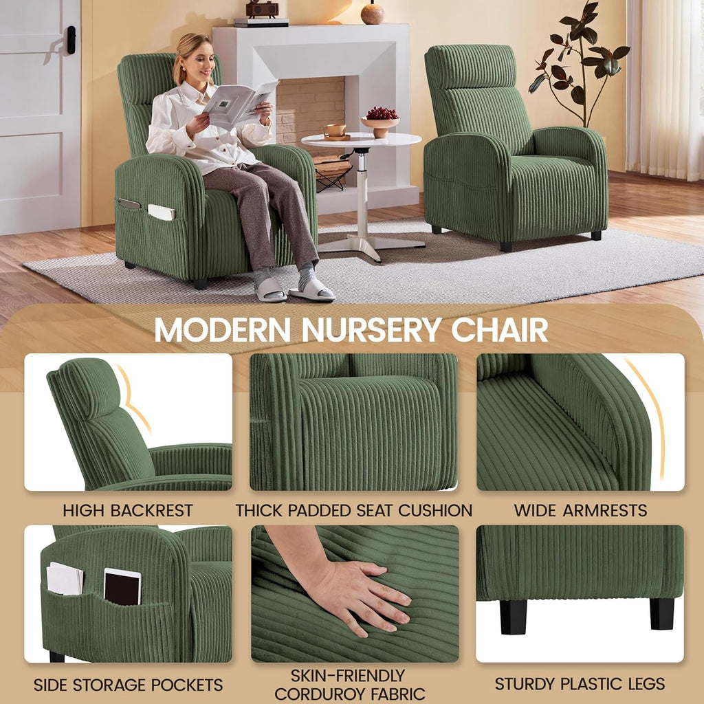 Yaheetech 360 Swivel Glider Chair Nursery Corduroy Rocking Nursing Chair with Pockets