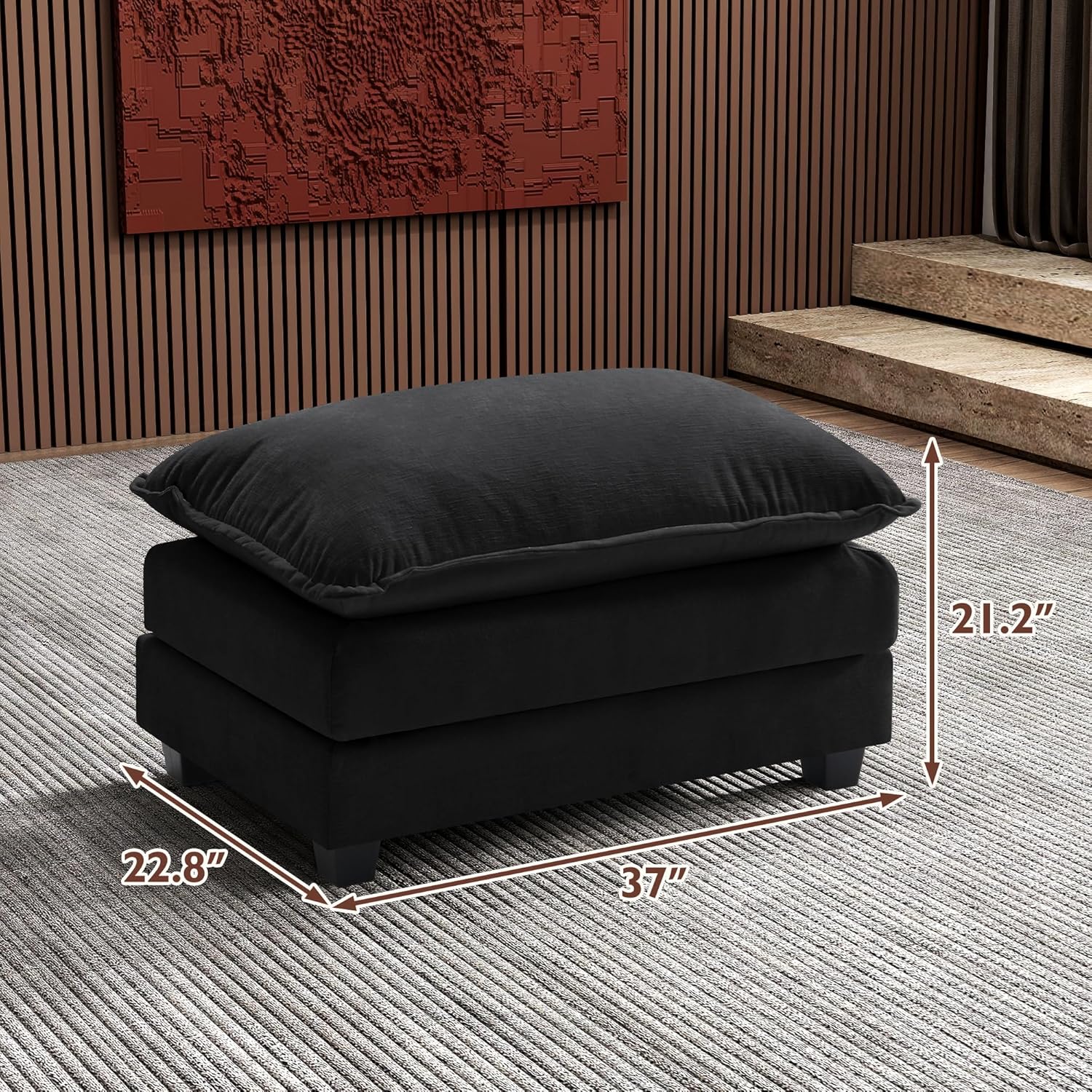 Ihanherry U Shaped Modular Cloud Sofa 5 Seat Chenille Sectional with Ottoman