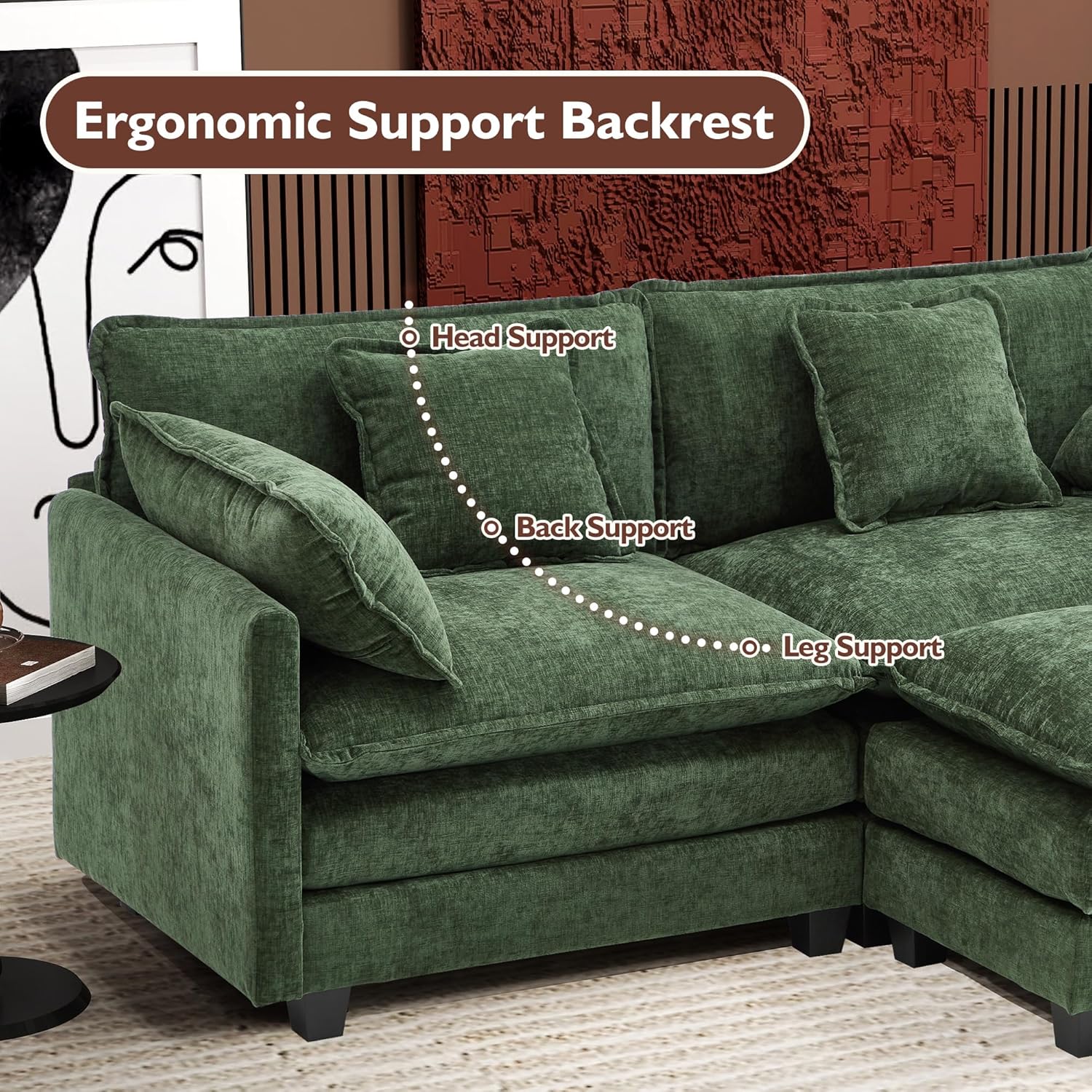 Ihanherry U Shaped Modular Sectional Sofa 5 Seat with 2 Ottomans Chenille