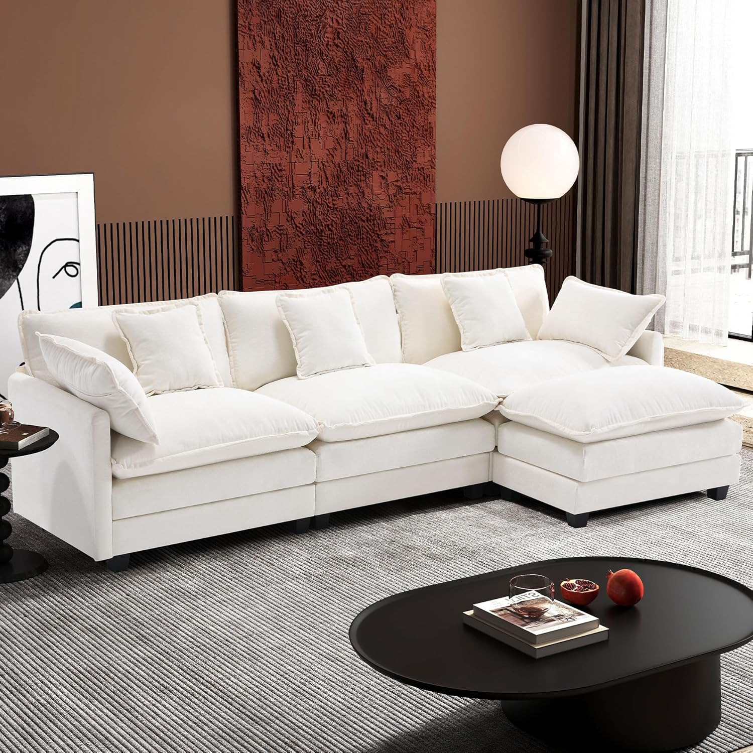 Ihanherry U Shaped Modular Cloud Sofa 5 Seat Chenille Sectional with Ottoman