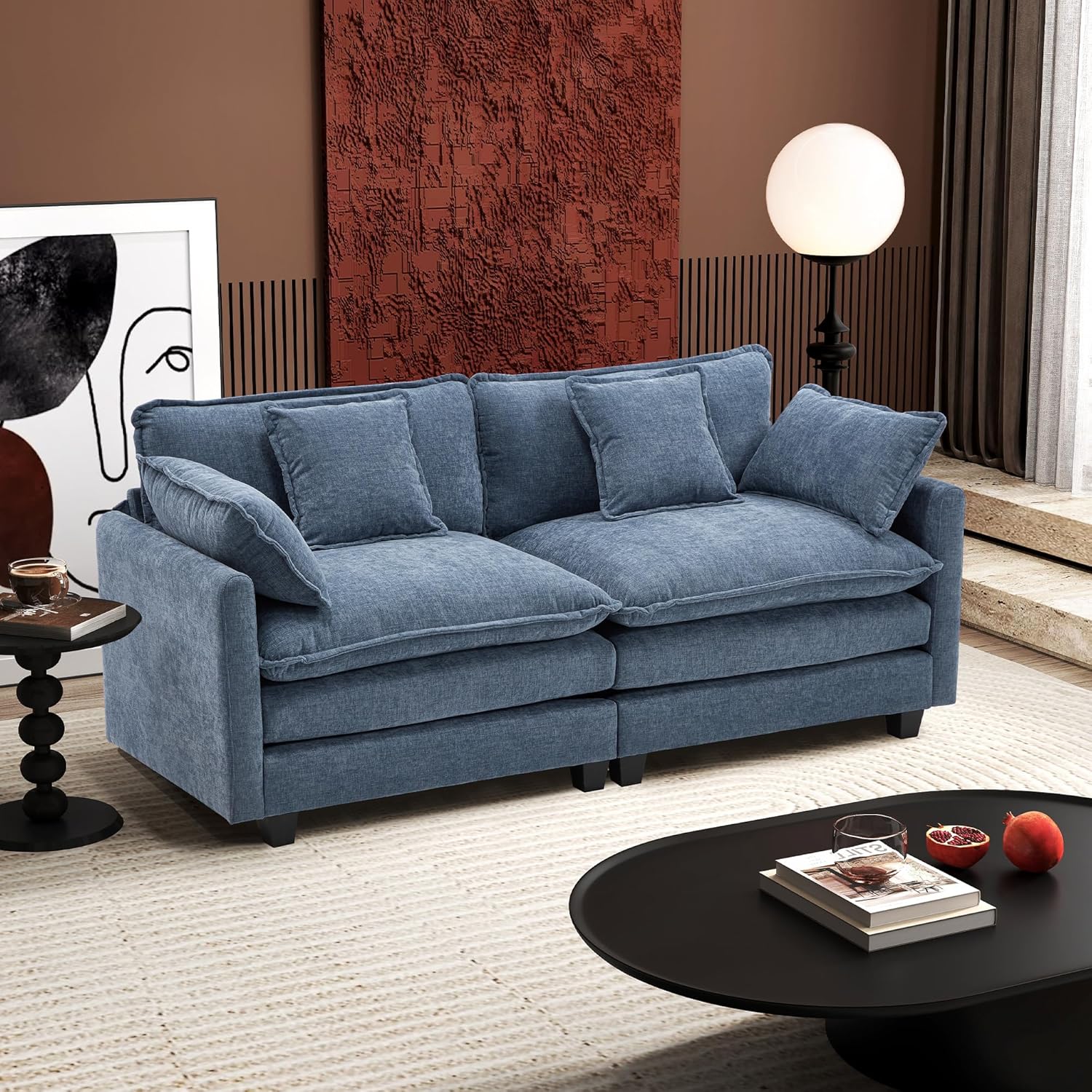 Ihanherry U Shaped Modular Cloud Sofa 5 Seat Chenille Sectional with Ottoman