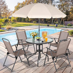 Vongrasig 6 Piece Folding Patio Dining Set Outdoor Table with 4 Chairs Umbrella