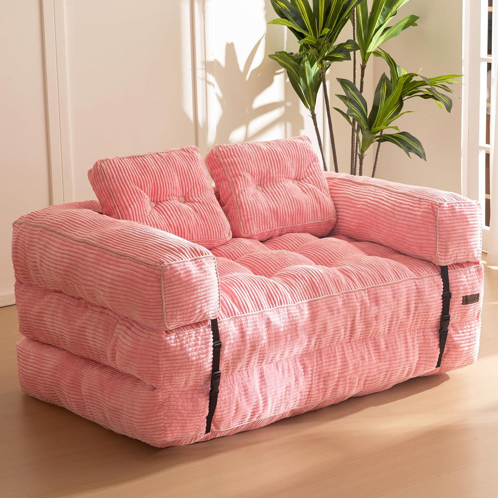 MAXYOYO L Shaped Folding Sofa Bed Convertible Sleeper with Pillow Armrest