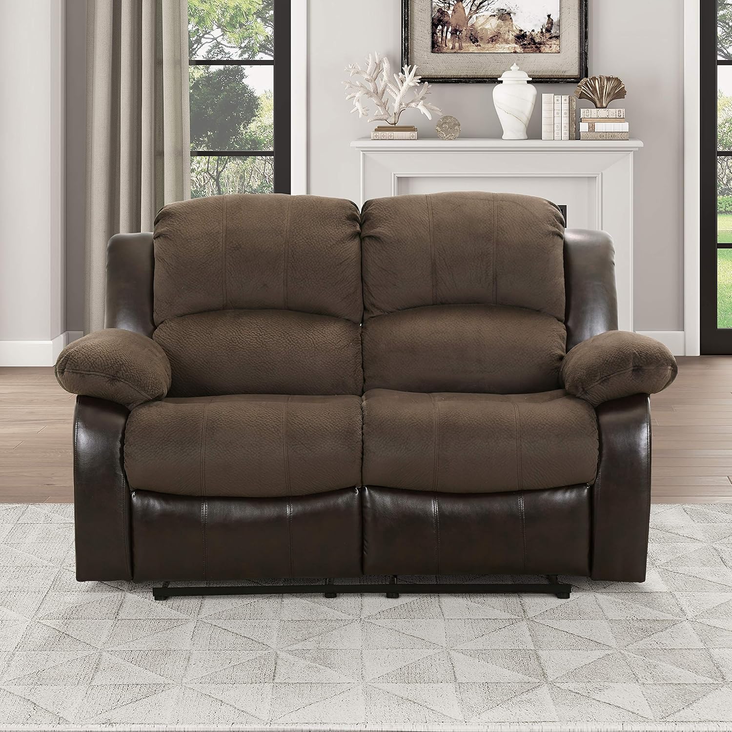 Lexicon Loveseat Recliner Double Sofa Manual Pull Tab Faux Leather Living Room