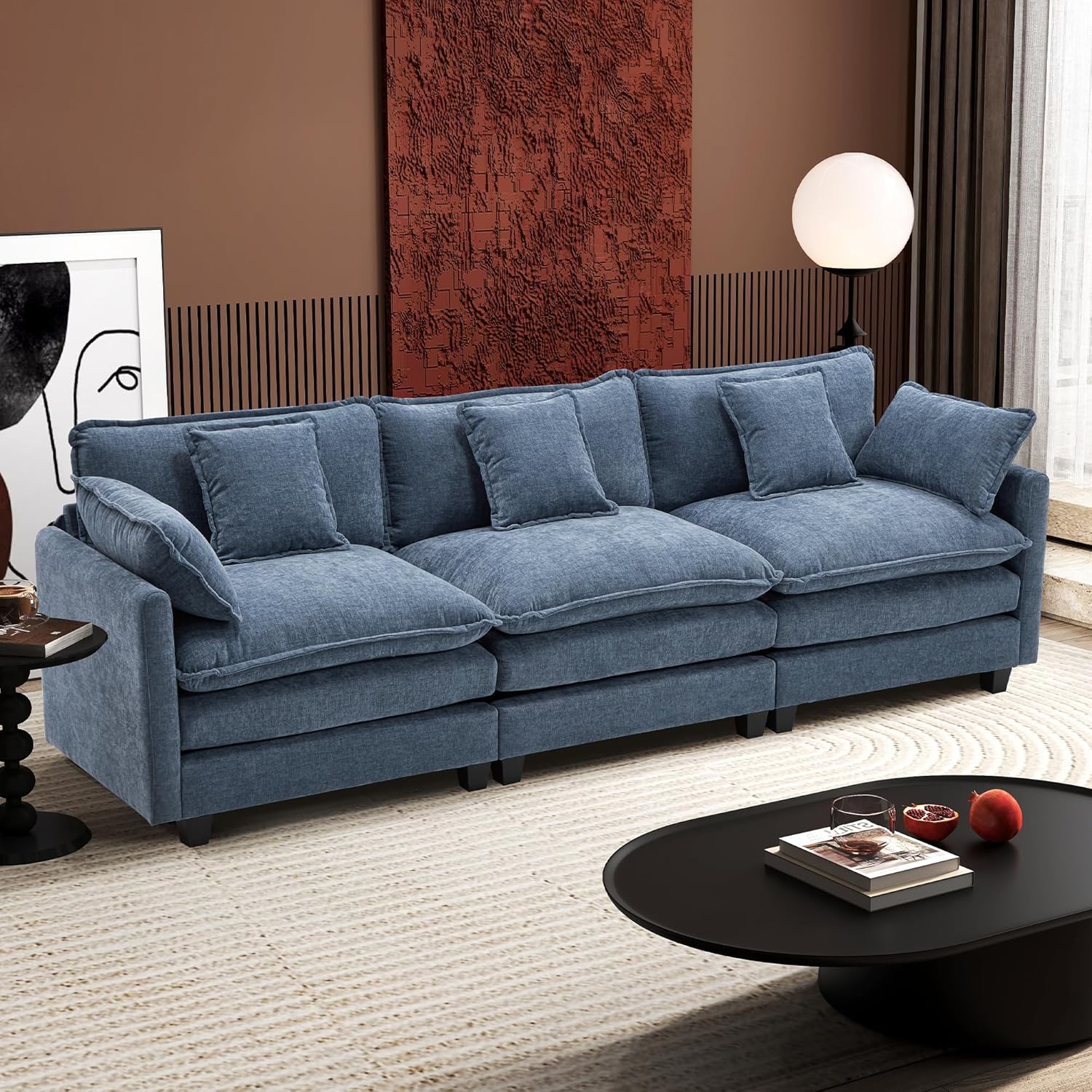 Ihanherry U Shaped Modular Cloud Sofa 5 Seat Chenille Sectional with Ottoman