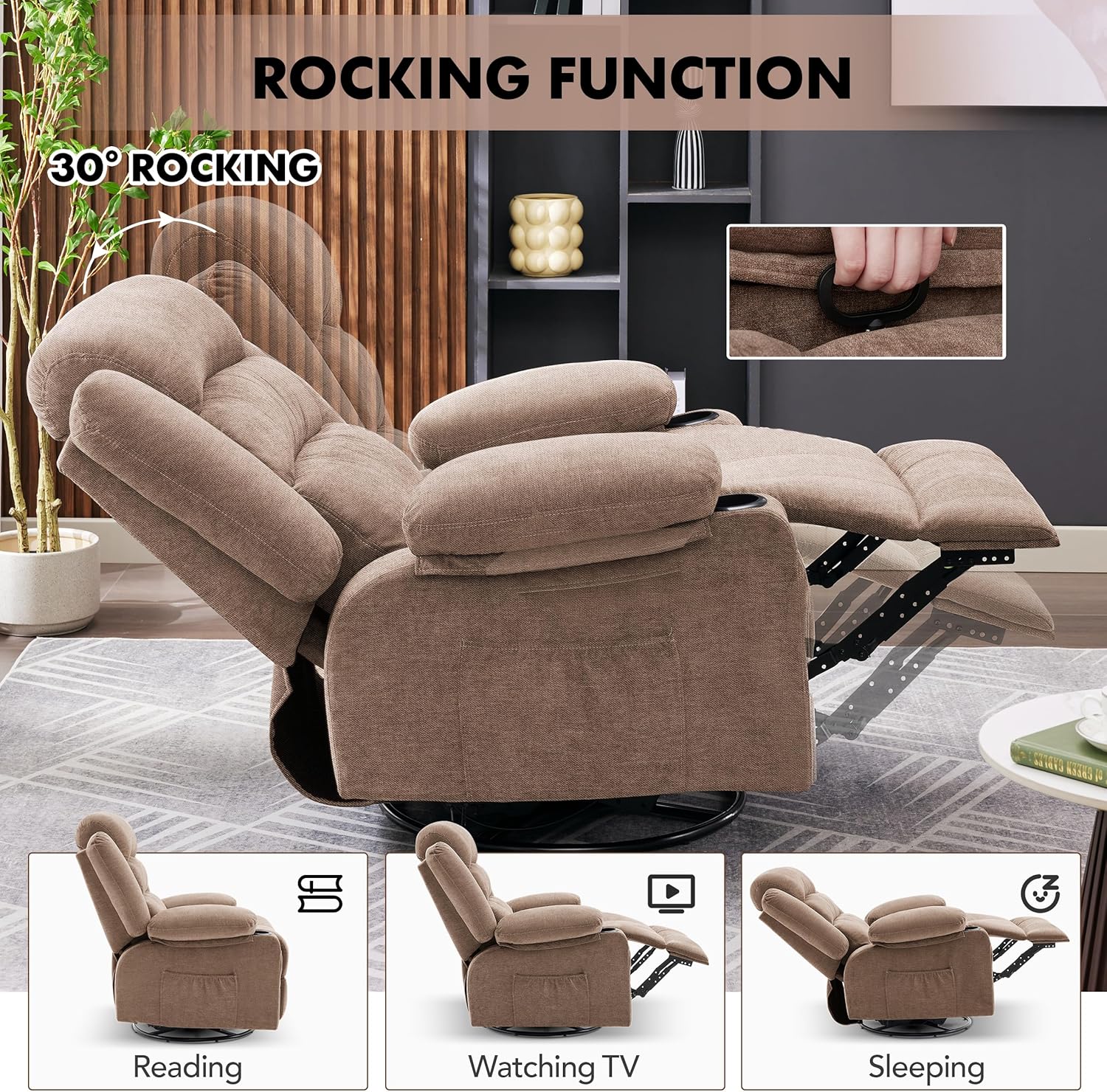 Huatean Home Rocker Recliner Chair Swivel Massage Heated Oversized Sofa Seat