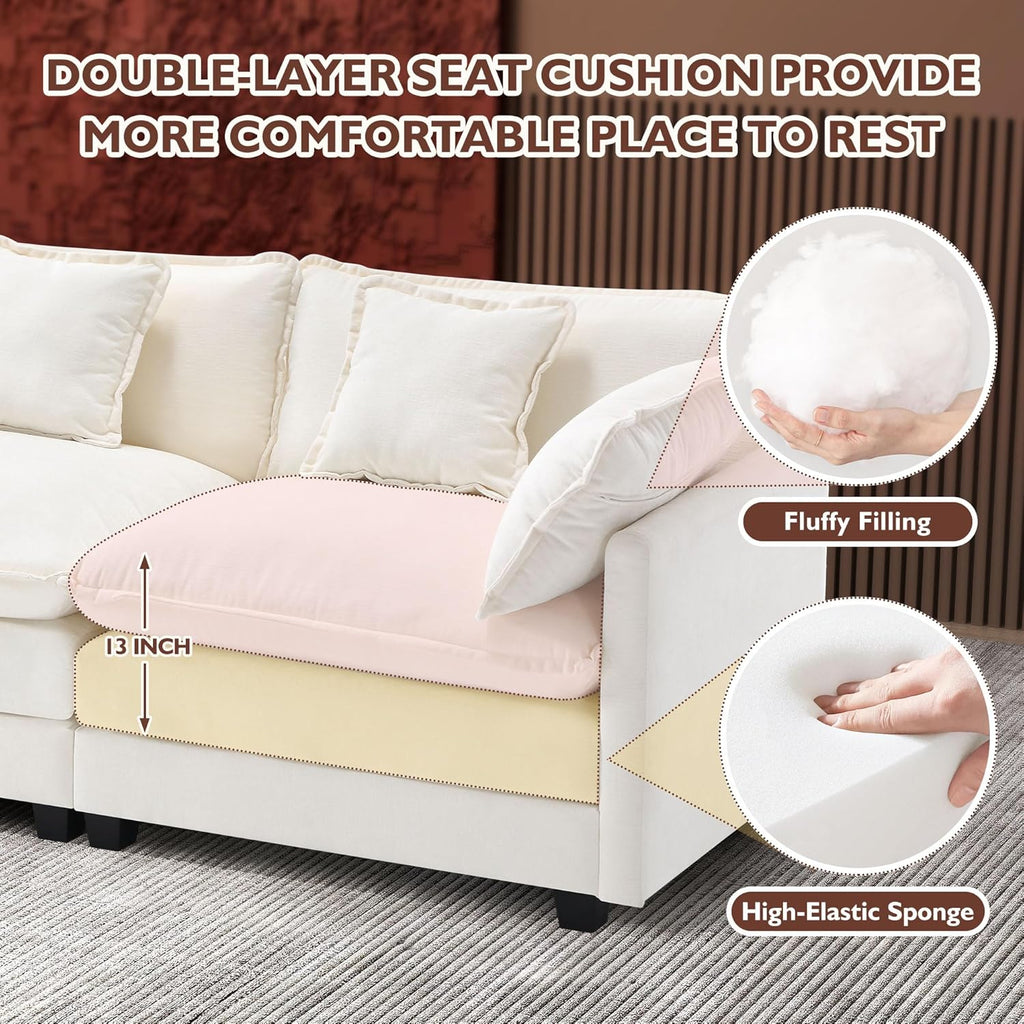 Ihanherry U Shaped Modular Cloud Sofa 5 Seat Chenille Sectional with Ottoman