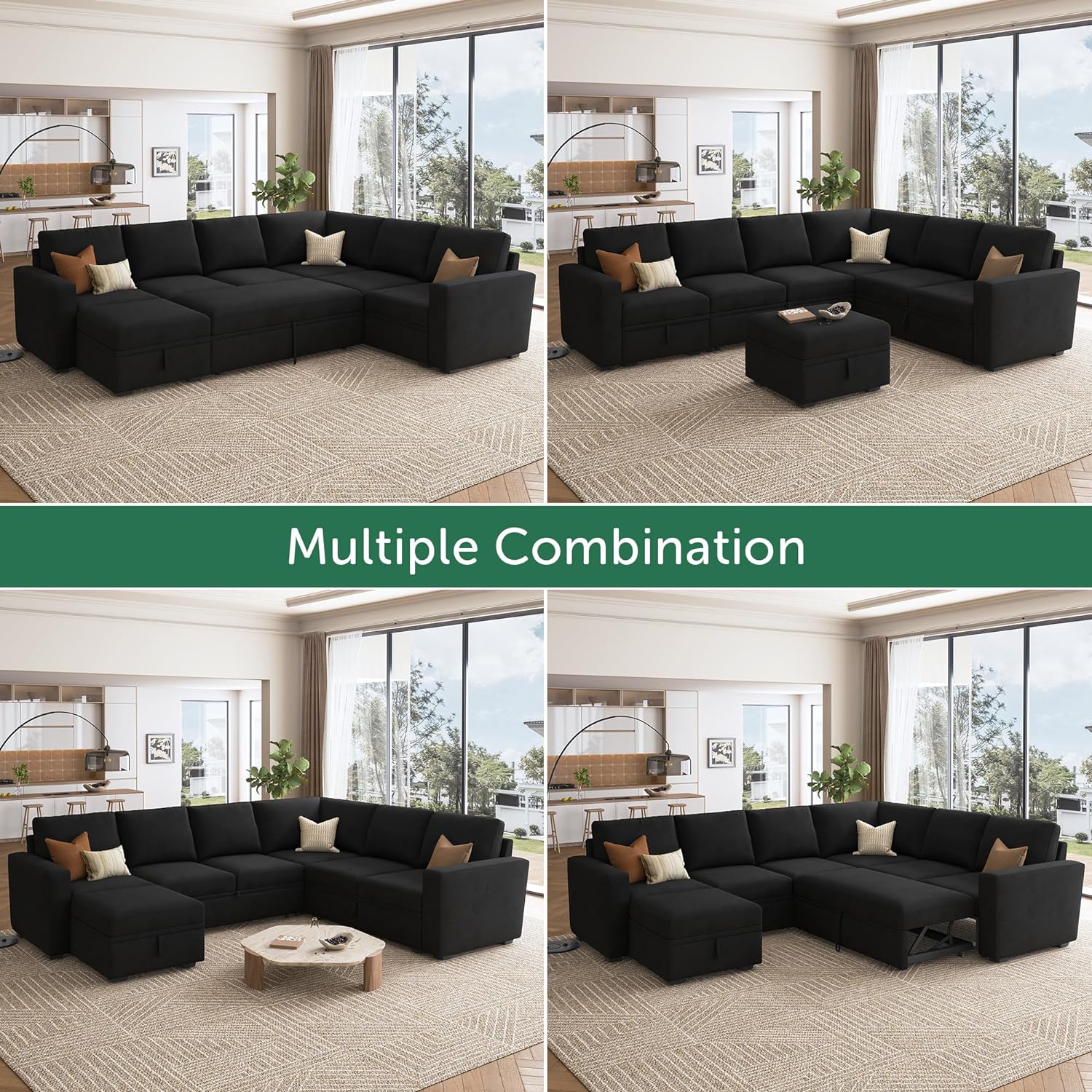 HONBAY Modular Sectional Sleeper Sofa L Shaped Couch with Pull Out Bed