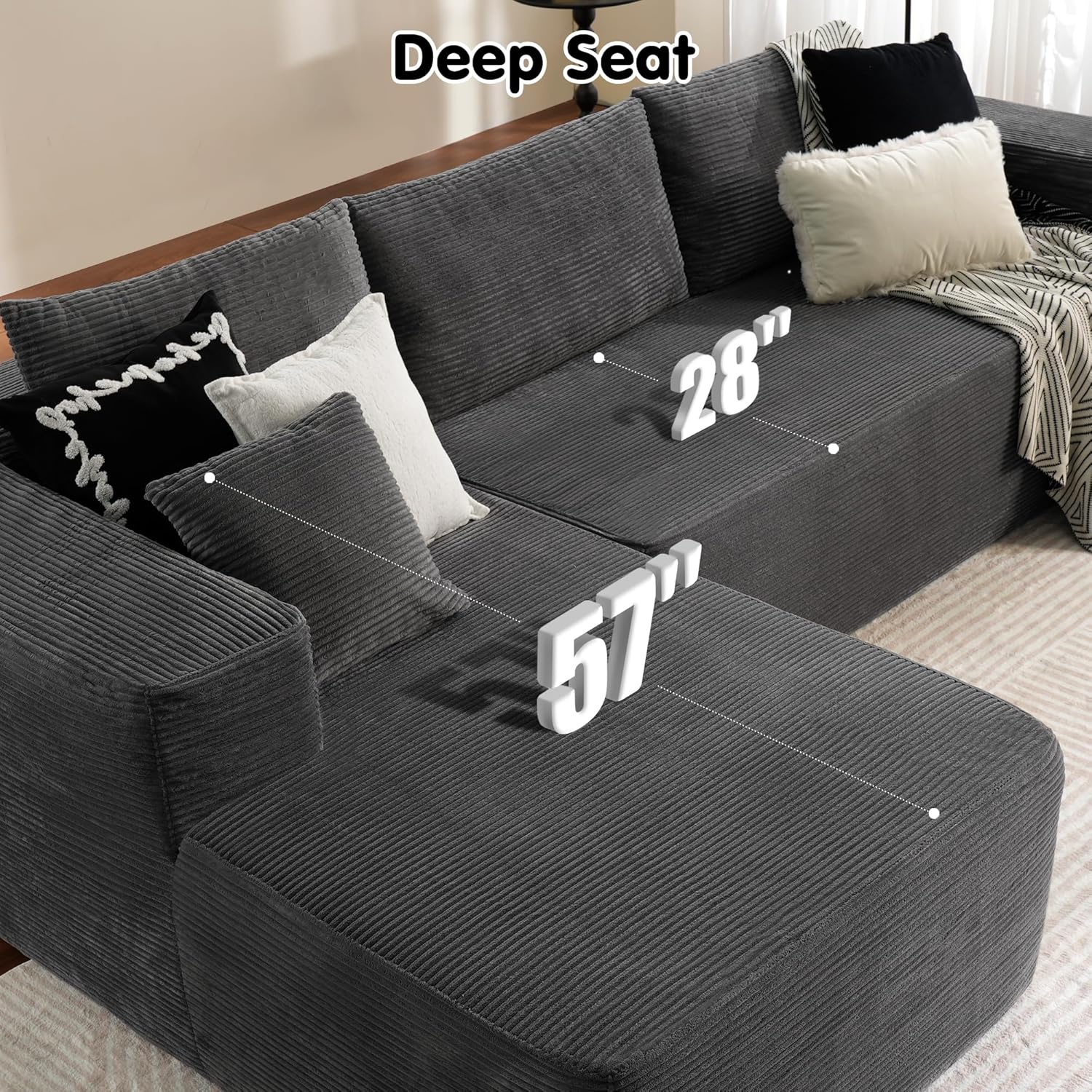ovios Cloud Sectional Couch with L Shape Chaise Modern Modular Sofa