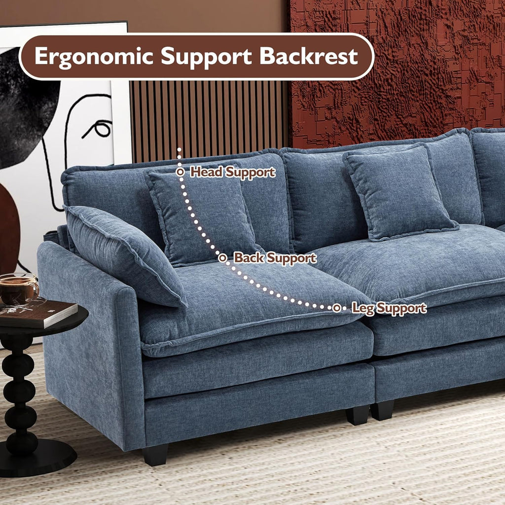 Ihanherry U Shaped Modular Sectional Sofa 5 Seat with 2 Ottomans Chenille