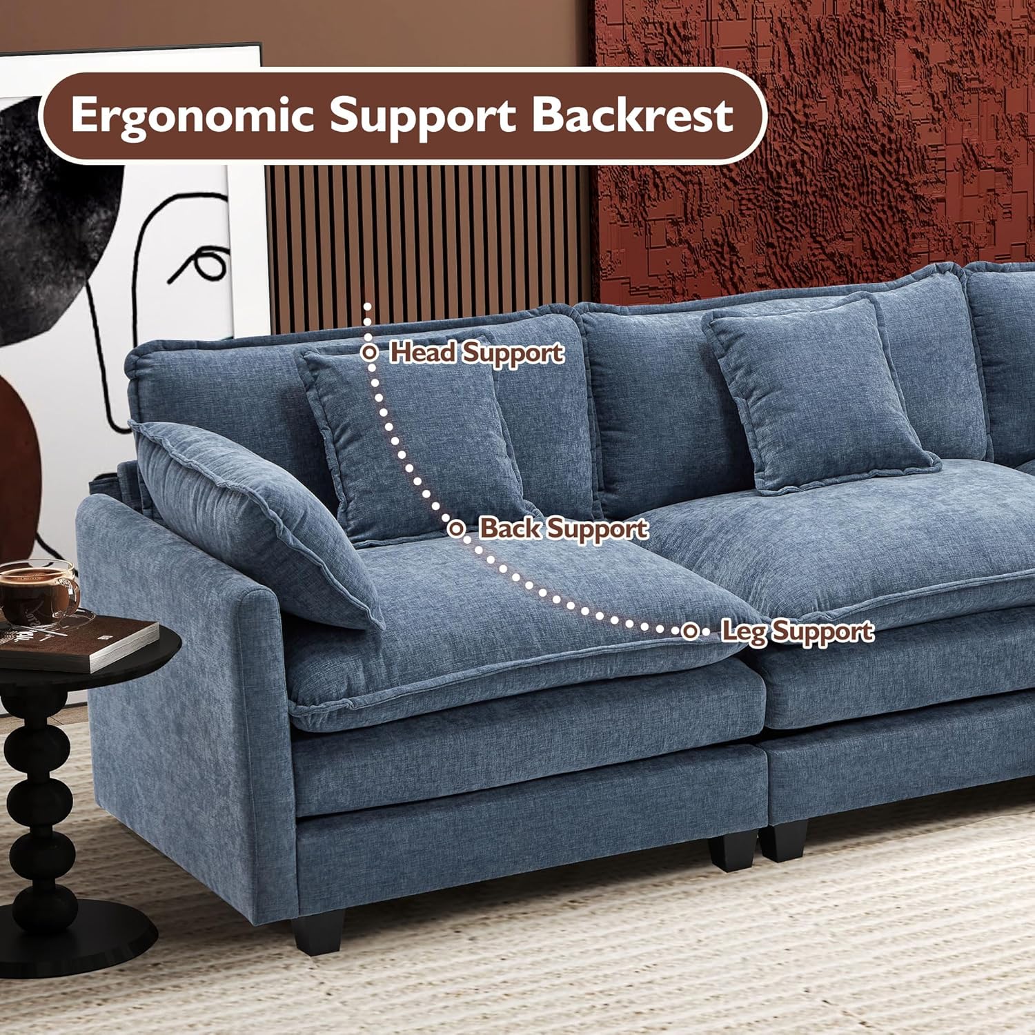 Ihanherry U Shaped Modular Sectional Sofa 5 Seat with 2 Ottomans Chenille