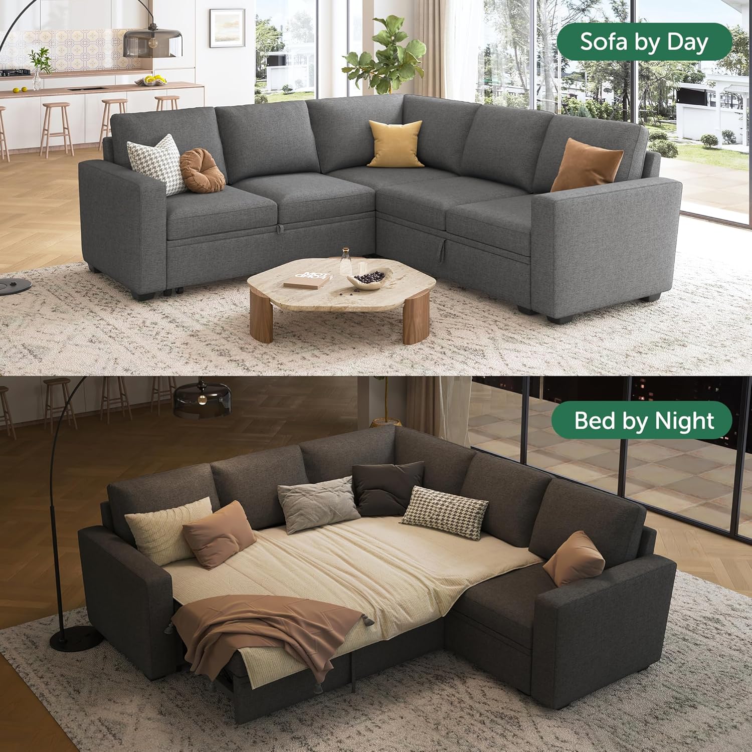 HONBAY Modular Sectional Sleeper Sofa L Shaped Couch with Pull Out Bed