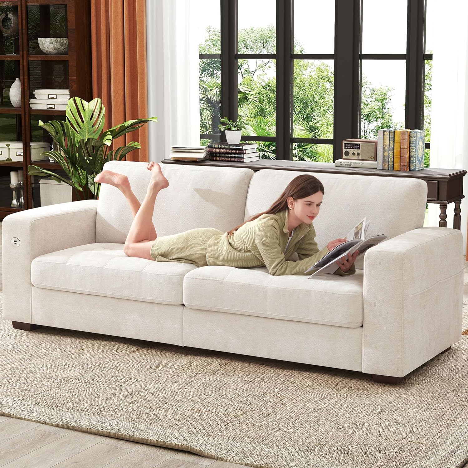 Ihanherry U Shaped Modular Cloud Sofa 5 Seat Chenille Sectional with Ottoman