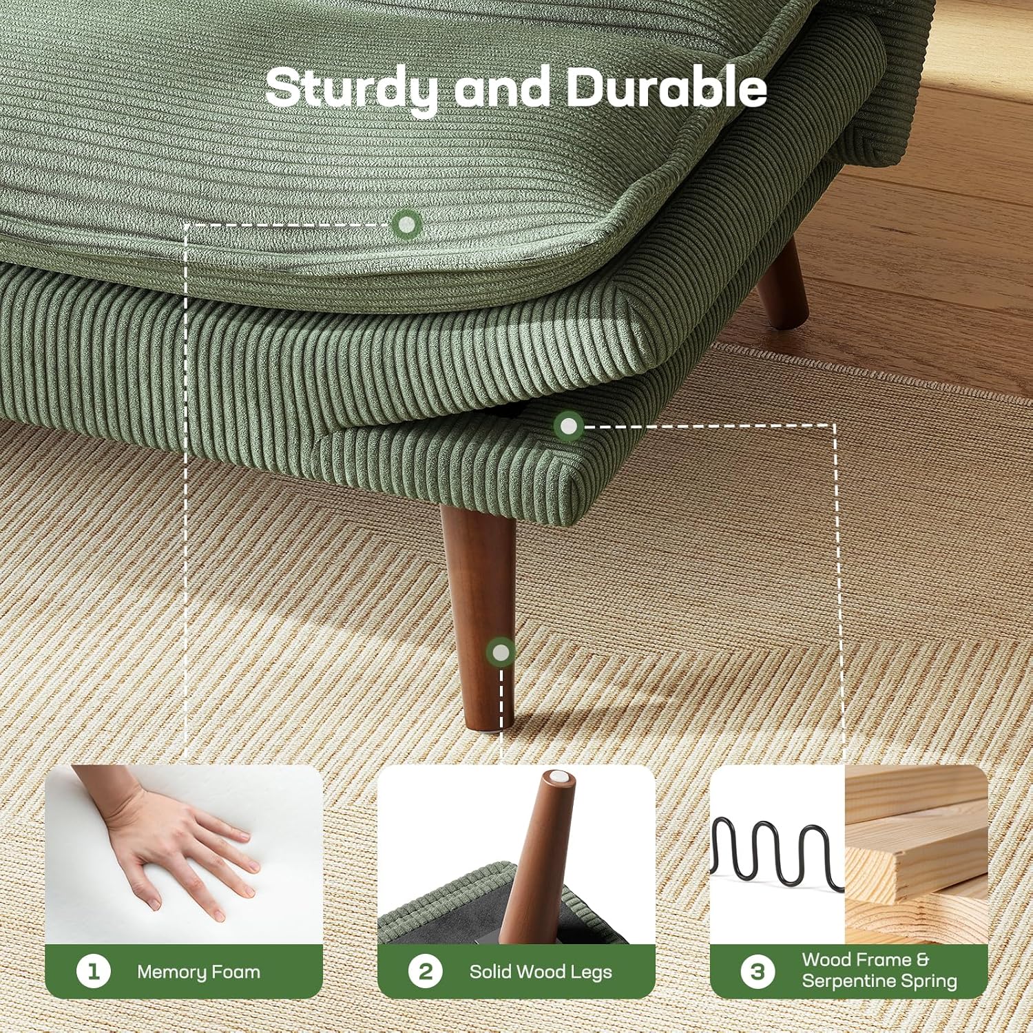 Marsail Futon Sofa Bed Convertible Corduroy Loveseat with Adjustable Backrest