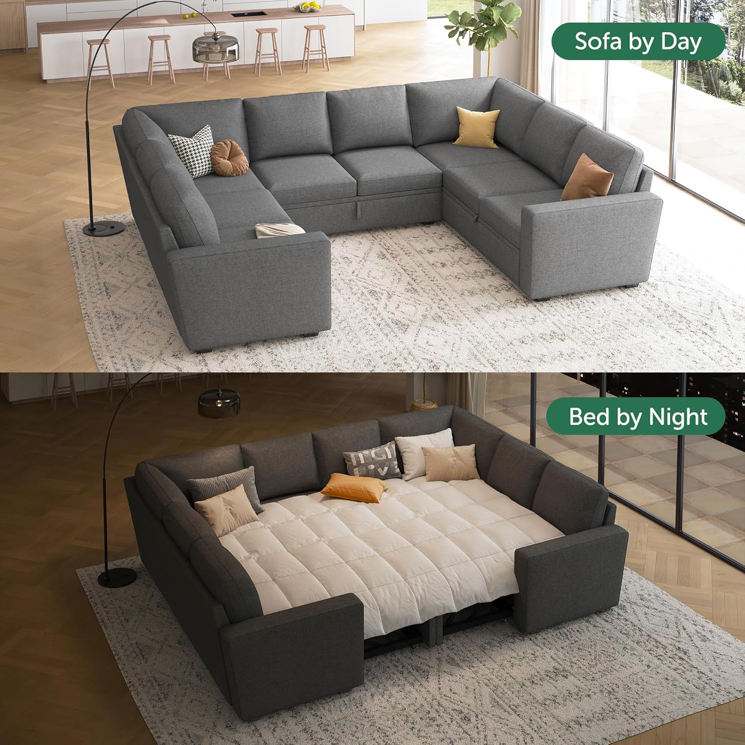 HONBAY Modular Sectional Sleeper Sofa L Shaped Couch with Pull Out Bed