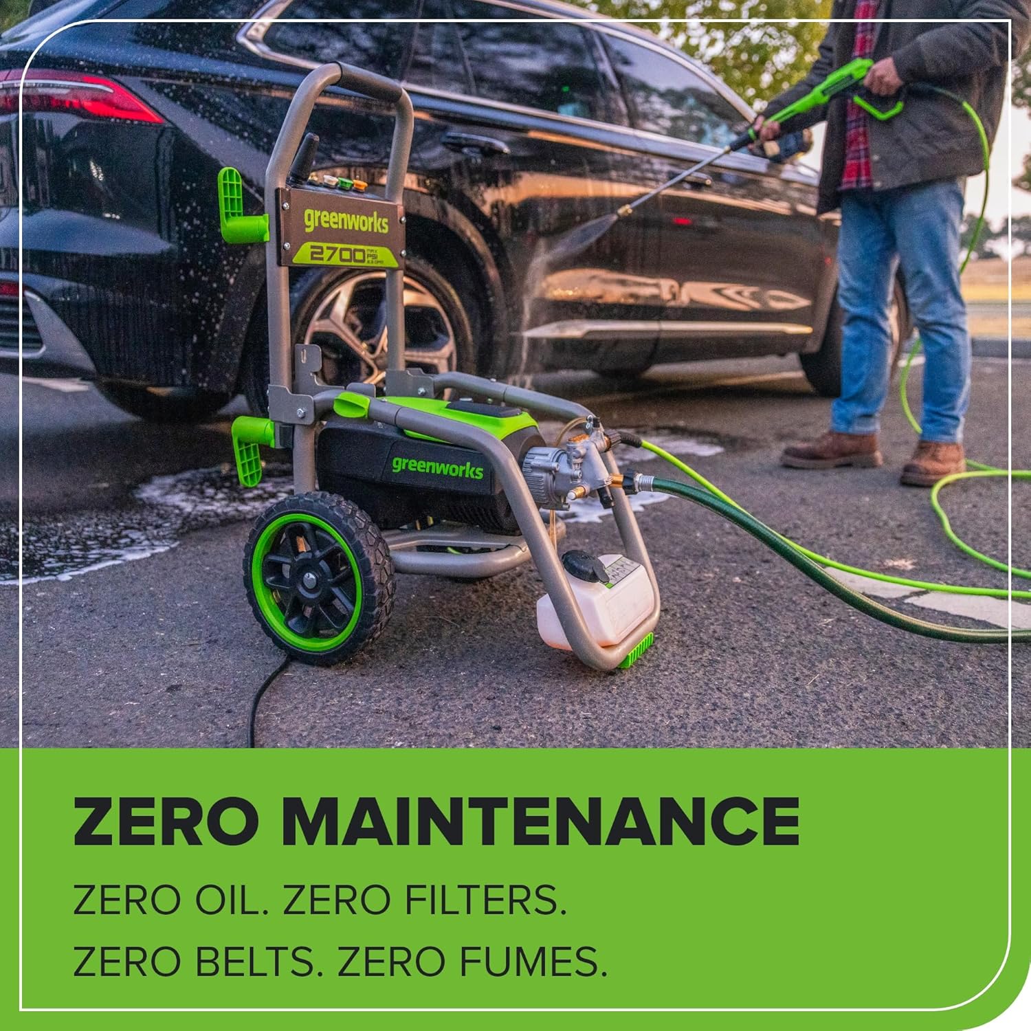 Greenworks 2000 PSI Electric Pressure Washer 13 Amp with Wheels 20 FT Hose 35 FT Cord