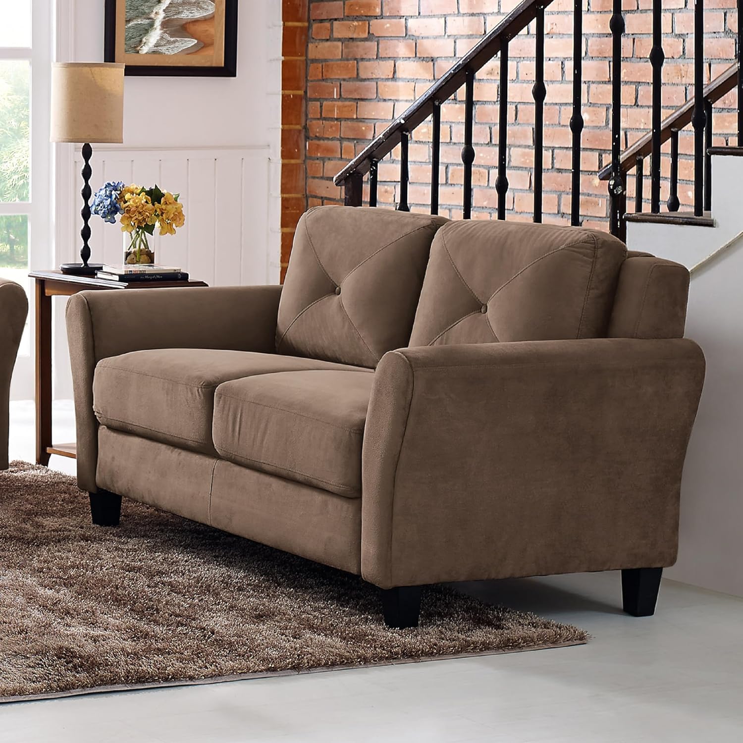 Lifestyle Harrington Sofa Upholstered Microfiber Fabric Curved Arm Couch