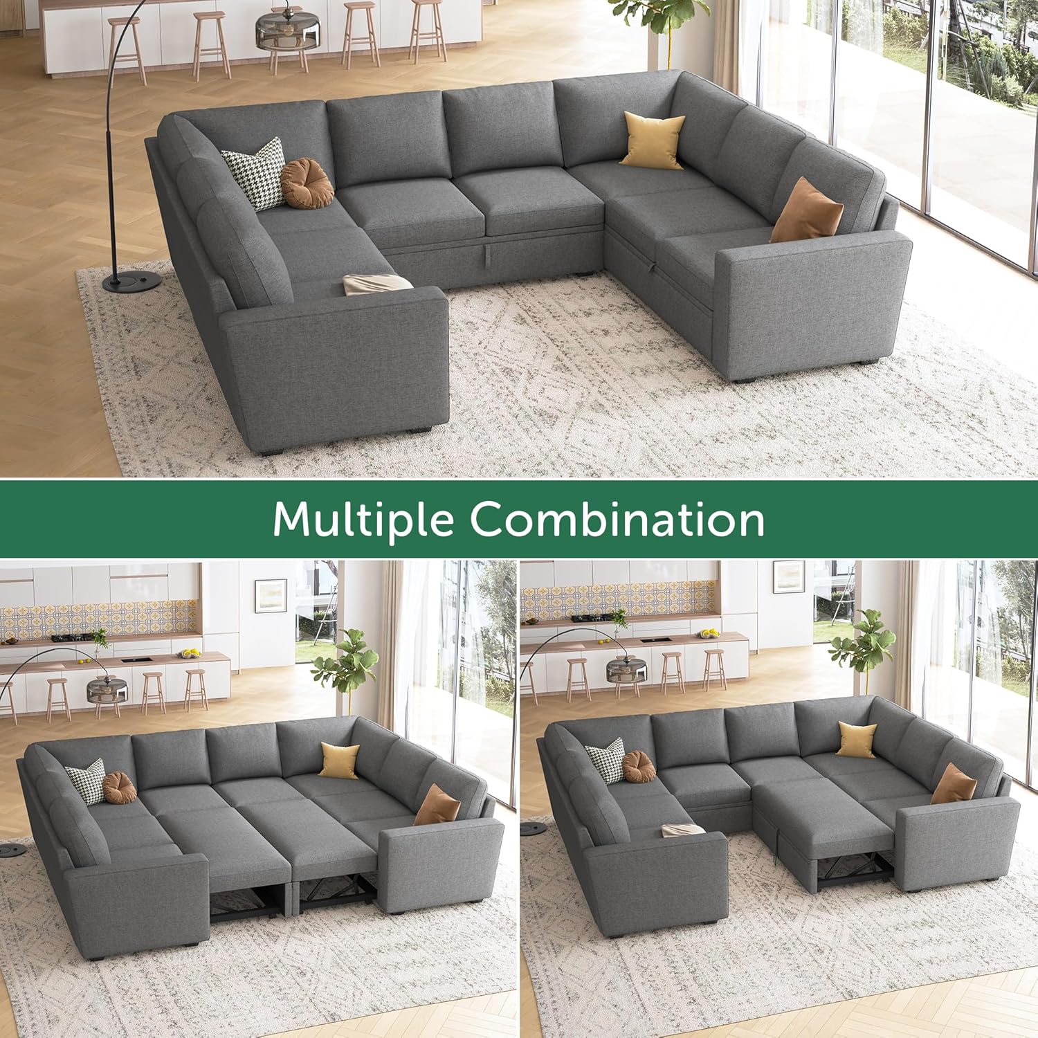 HONBAY Modular L Shaped Sectional Sleeper Sofa with Storage Pull Out Bed