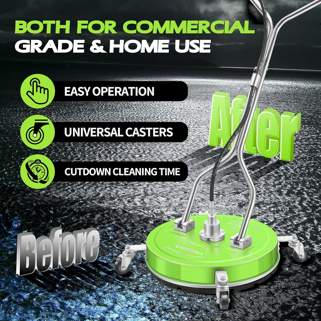 LidoDola 14 Inch Pressure Washer Surface Cleaner with Wheels for Concrete Patio Deck