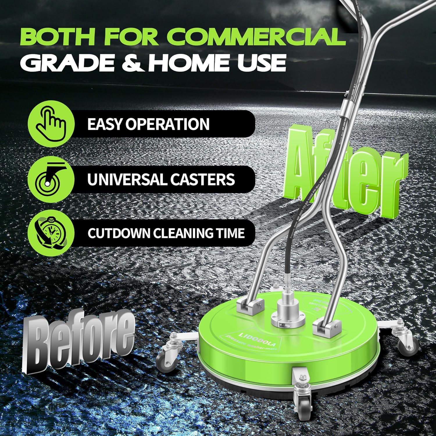 LidoDola 14 Inch Pressure Washer Surface Cleaner with Wheels for Concrete Patio Deck