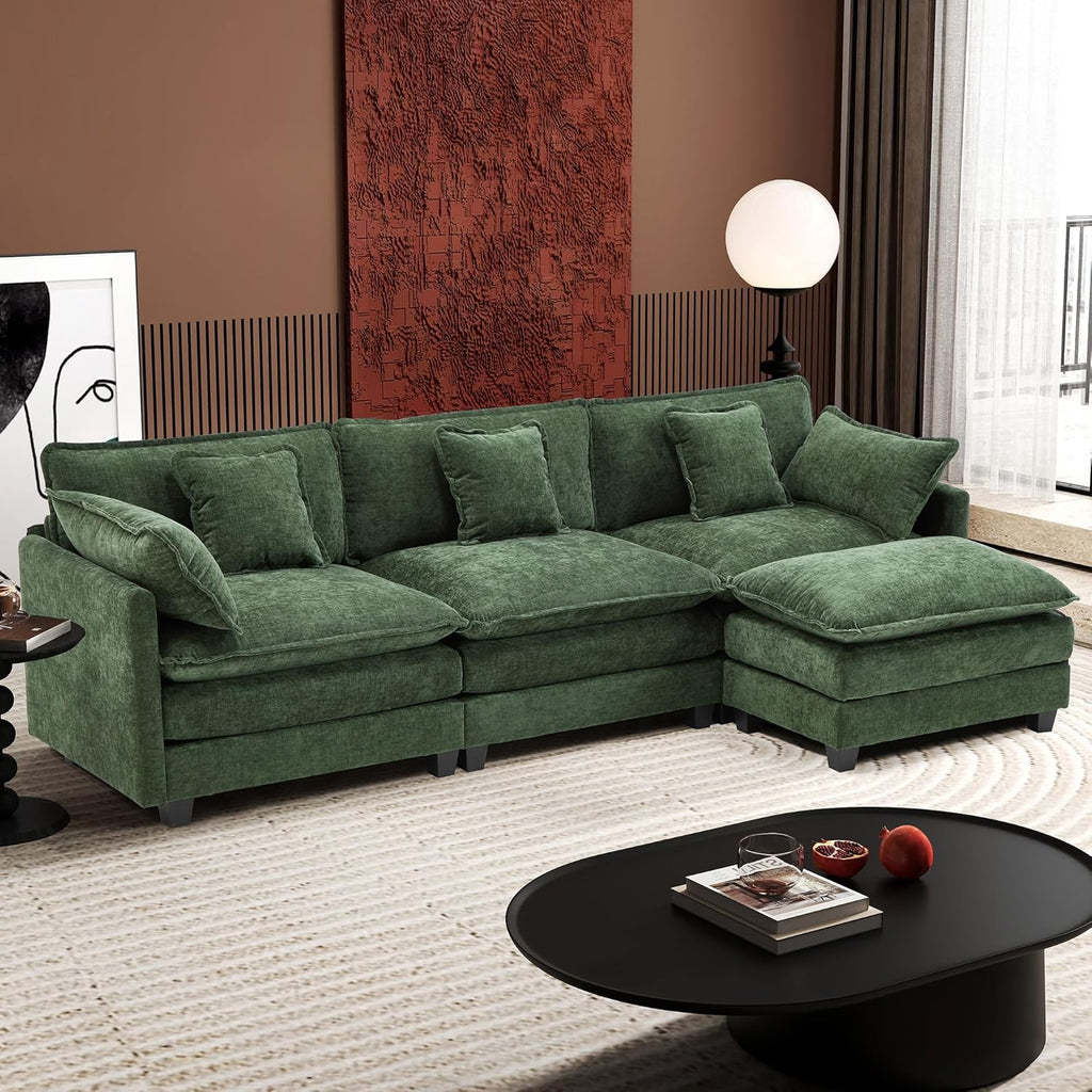 Ihanherry U Shaped Modular Cloud Sofa 5 Seat Chenille Sectional with Ottoman