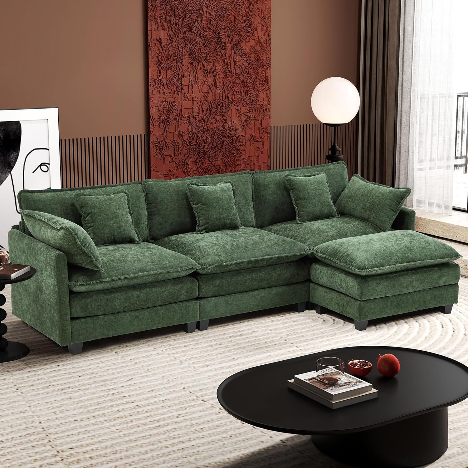 Ihanherry U Shaped Modular Cloud Sofa 5 Seat Chenille Sectional with Ottoman