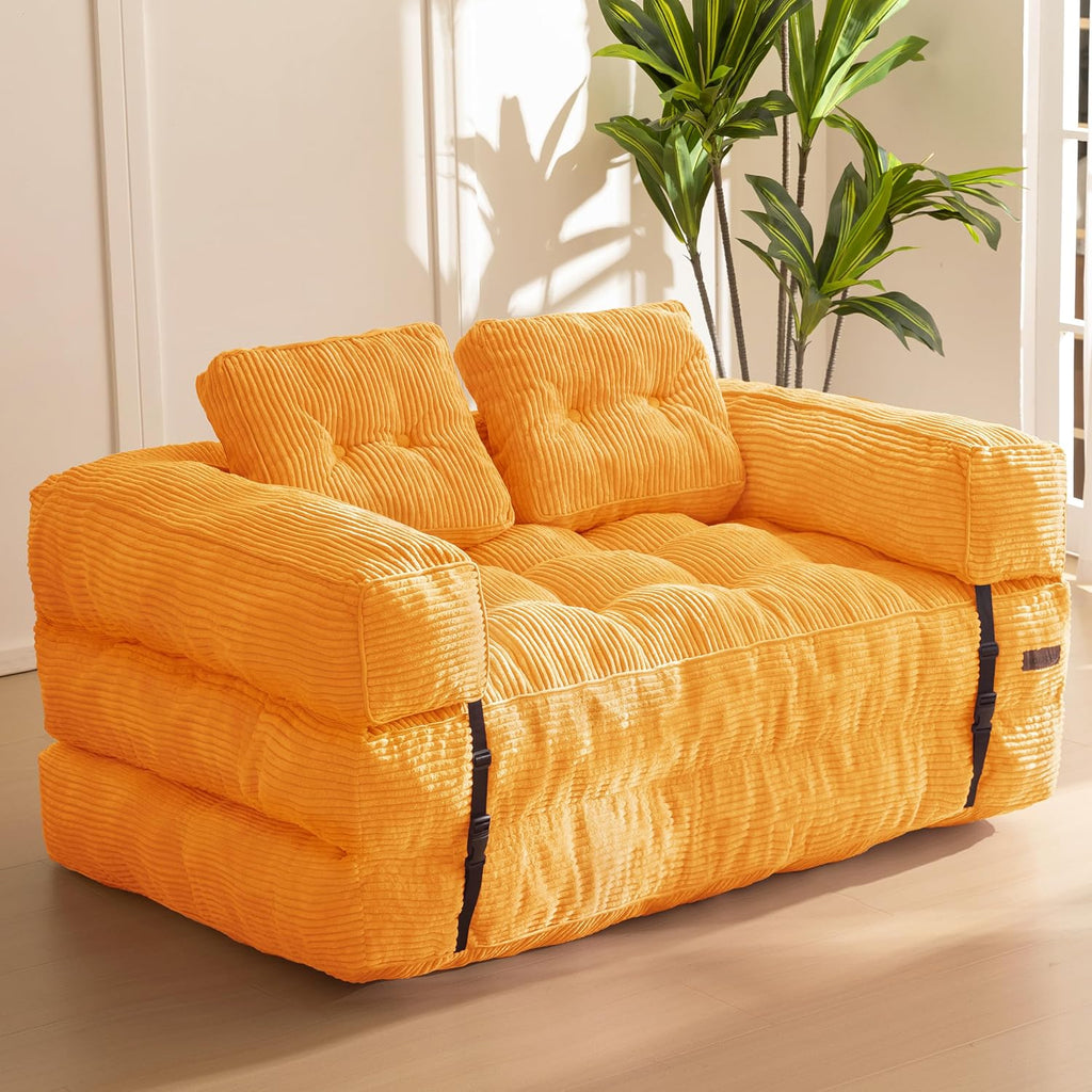MAXYOYO L Shaped Folding Sofa Bed Convertible Sleeper with Pillow Armrest