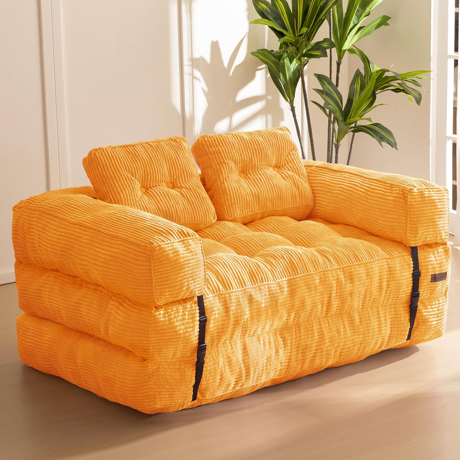 MAXYOYO L Shaped Folding Sofa Bed Convertible Sleeper with Pillow Armrest