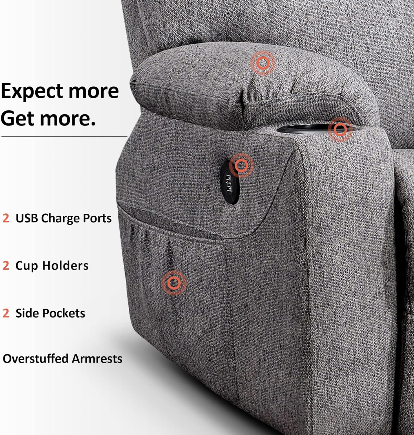 MCombo Power Lift Recliner Chair for Elderly with Heat Massage USB Cup Holders