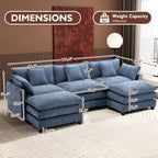 Ihanherry U Shaped Modular Sectional Sofa 5 Seat with 2 Ottomans Chenille