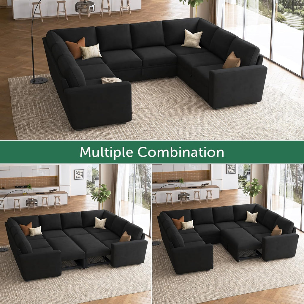 HONBAY Modular L Shaped Sectional Sleeper Sofa with Storage Pull Out Bed