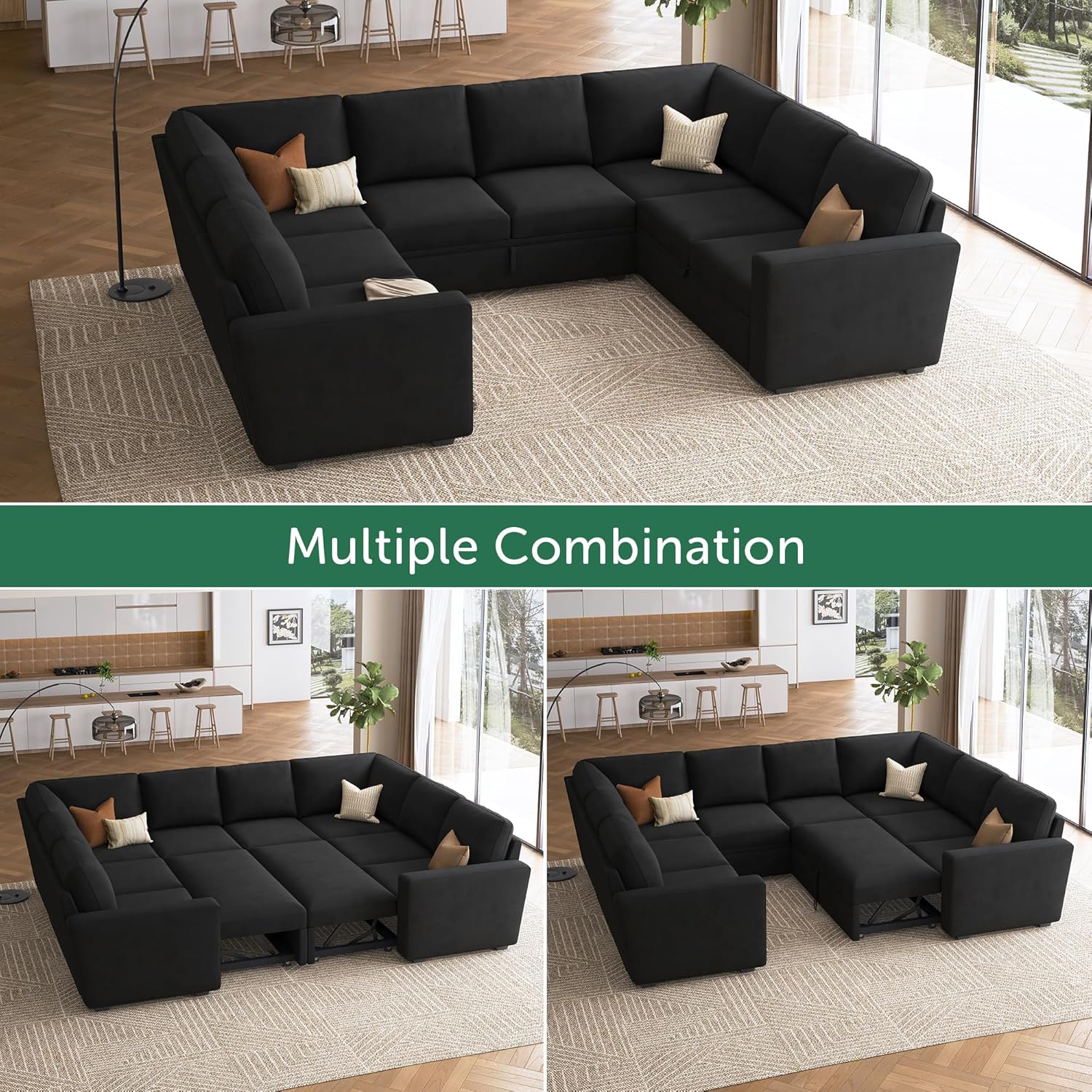 HONBAY Modular Sectional Sleeper Sofa L Shaped Couch with Pull Out Bed