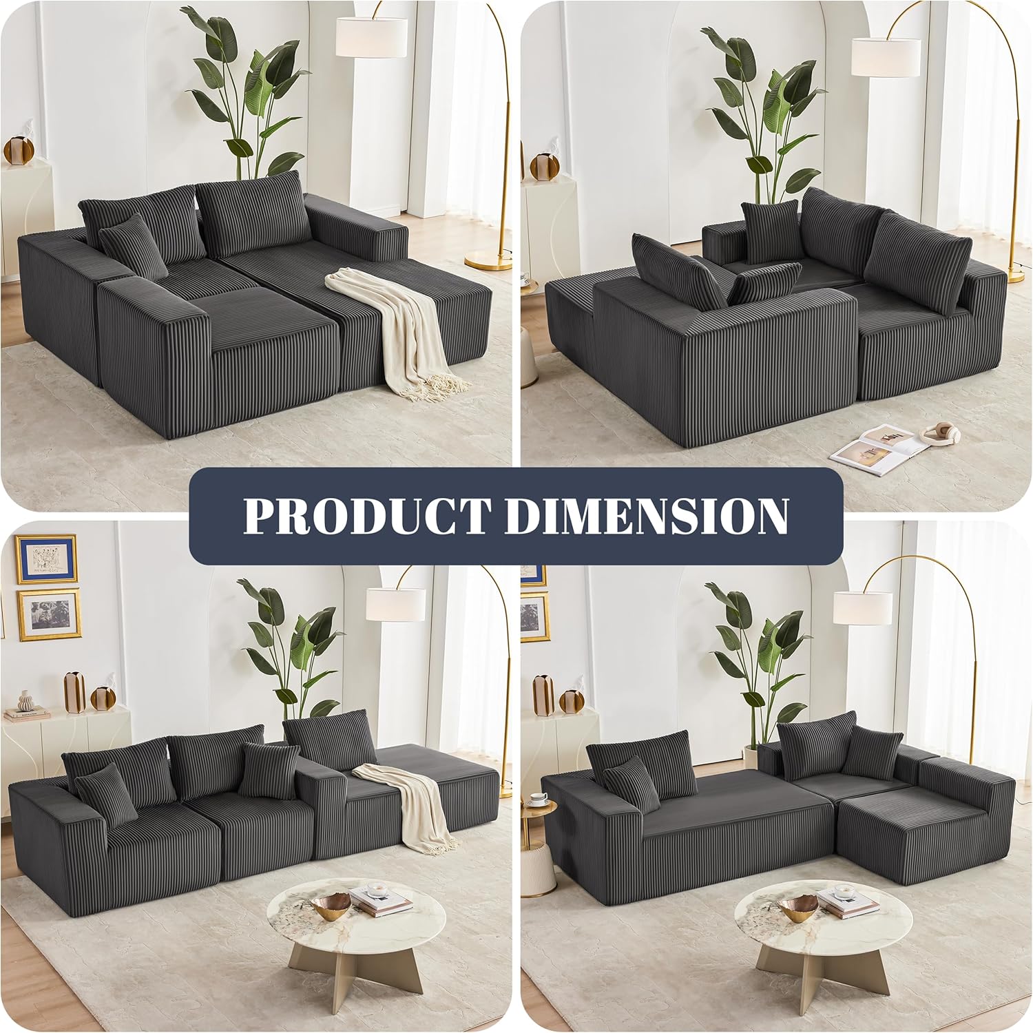 Weture 108" Modular Sectional Sofa Deep Seat Cloud L-Shape Couch with Chaise