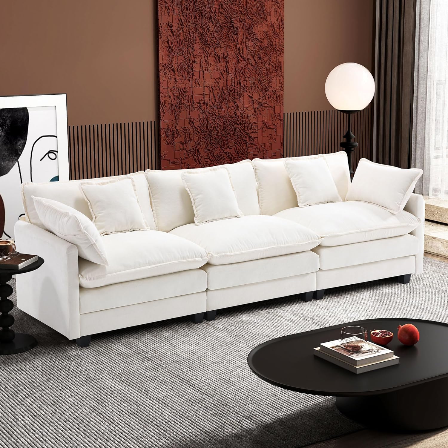 Ihanherry U Shaped Modular Cloud Sofa 5 Seat Chenille Sectional with Ottoman