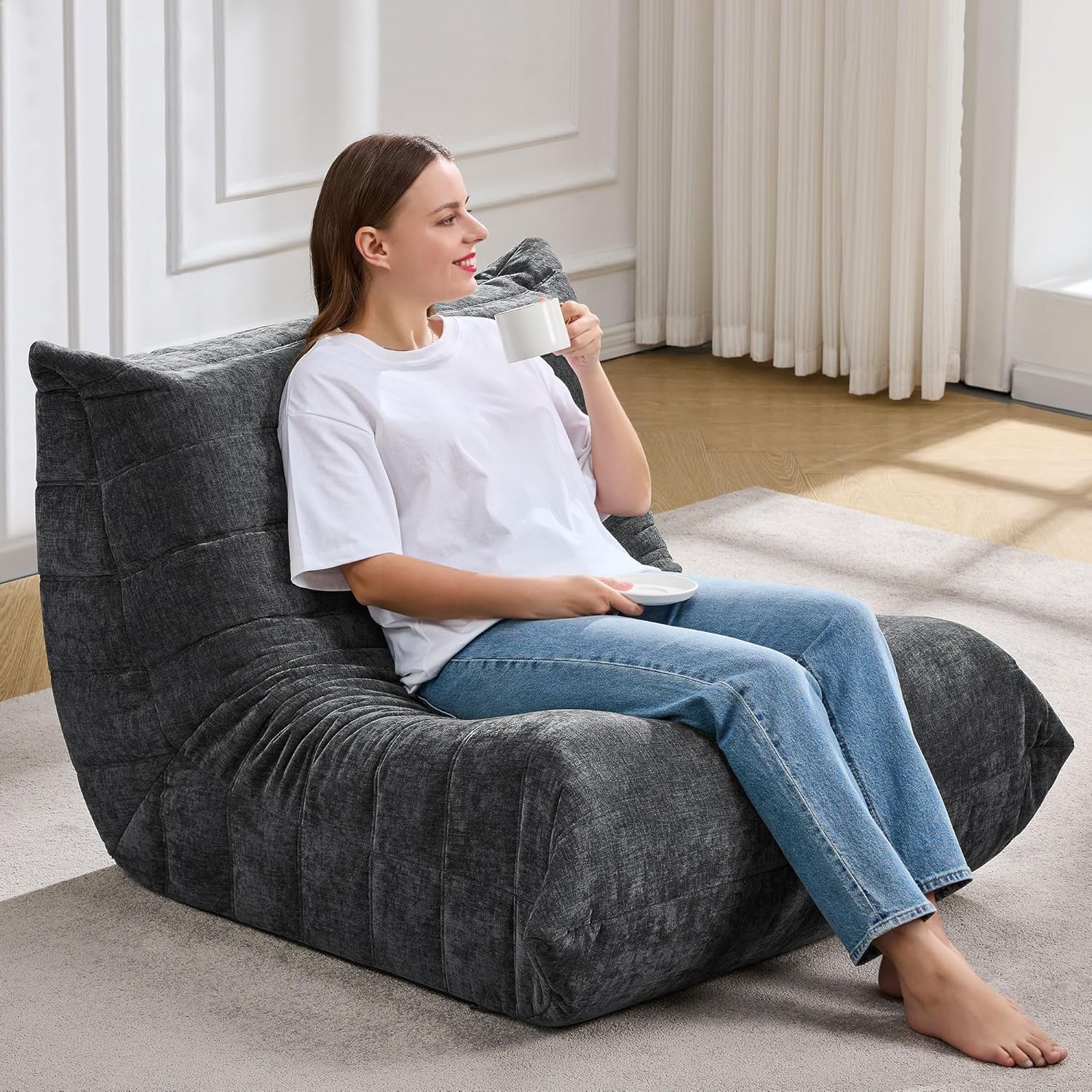 Hobestluk Giant Bean Bag Chair Memory Foam Faux Fur Sofa for Living Room