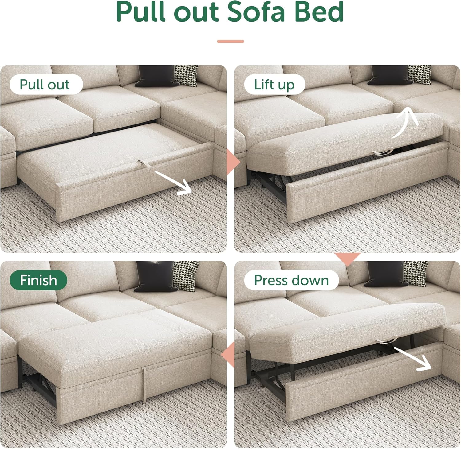 HONBAY Modular Sectional Sleeper Sofa L Shaped Couch with Pull Out Bed