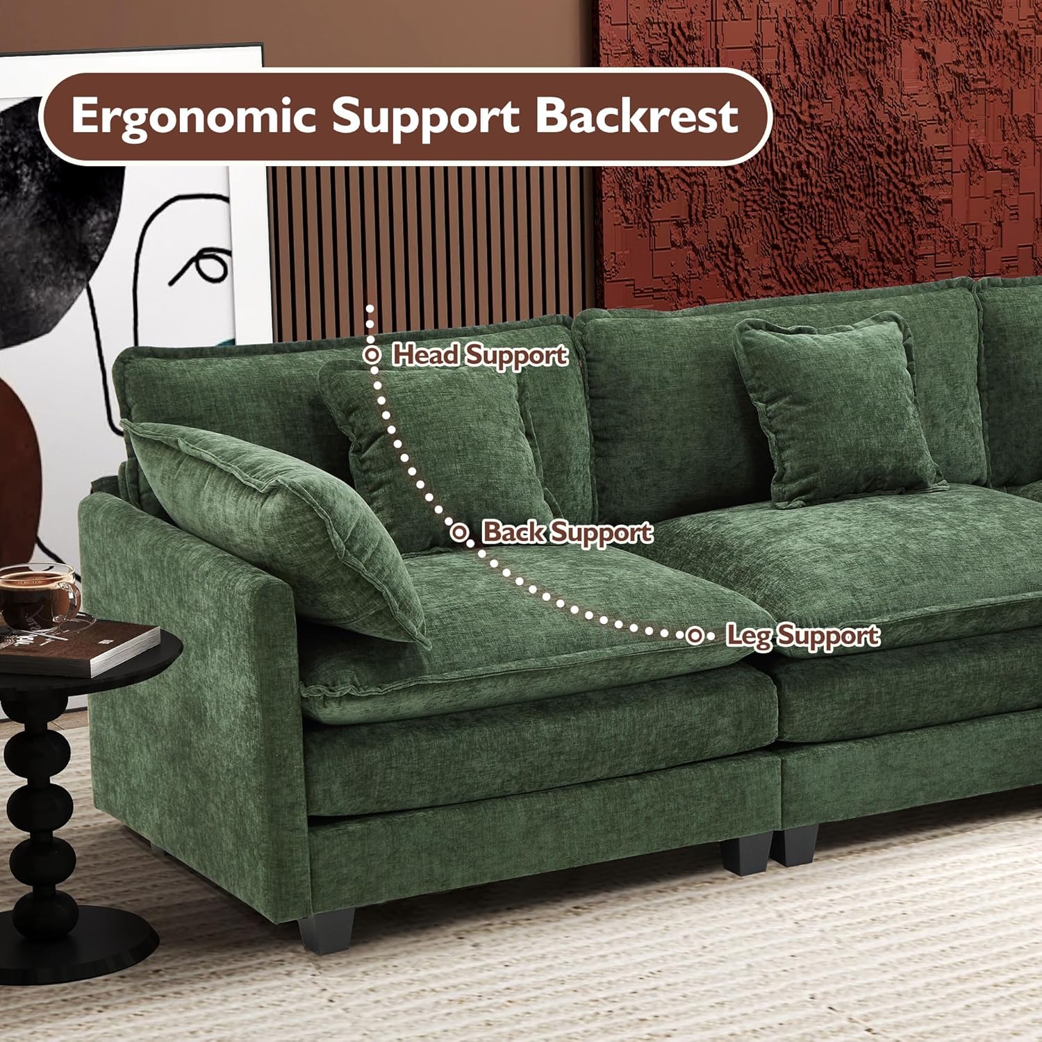 Ihanherry U Shaped Modular Sectional Sofa 5 Seat with 2 Ottomans Chenille