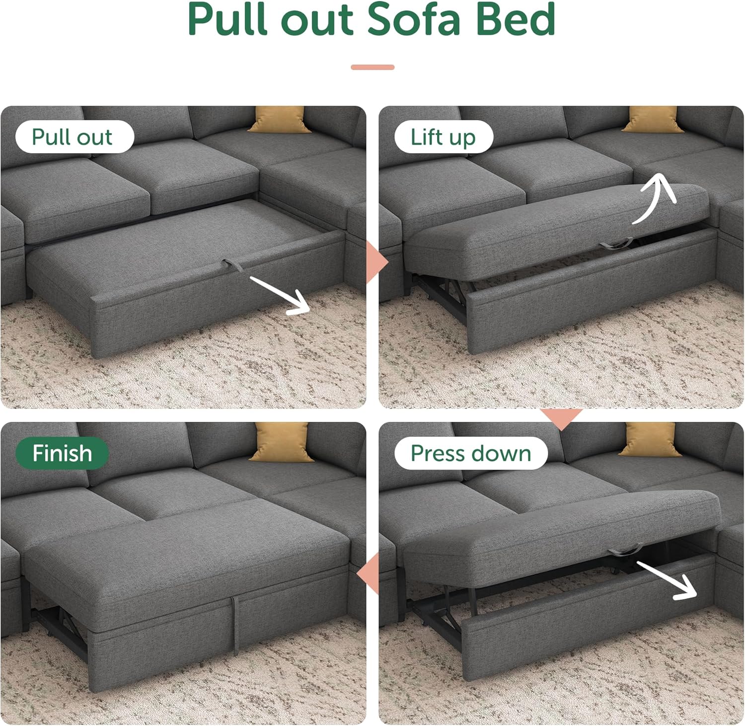 HONBAY Modular Sectional Sleeper Sofa L Shaped Couch with Pull Out Bed