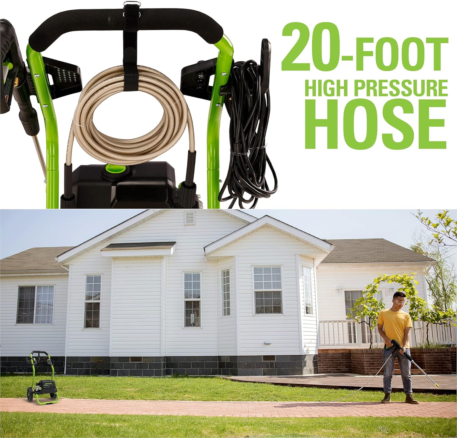 Greenworks 2000 PSI Electric Pressure Washer 13 Amp with Wheels 20 FT Hose 35 FT Cord