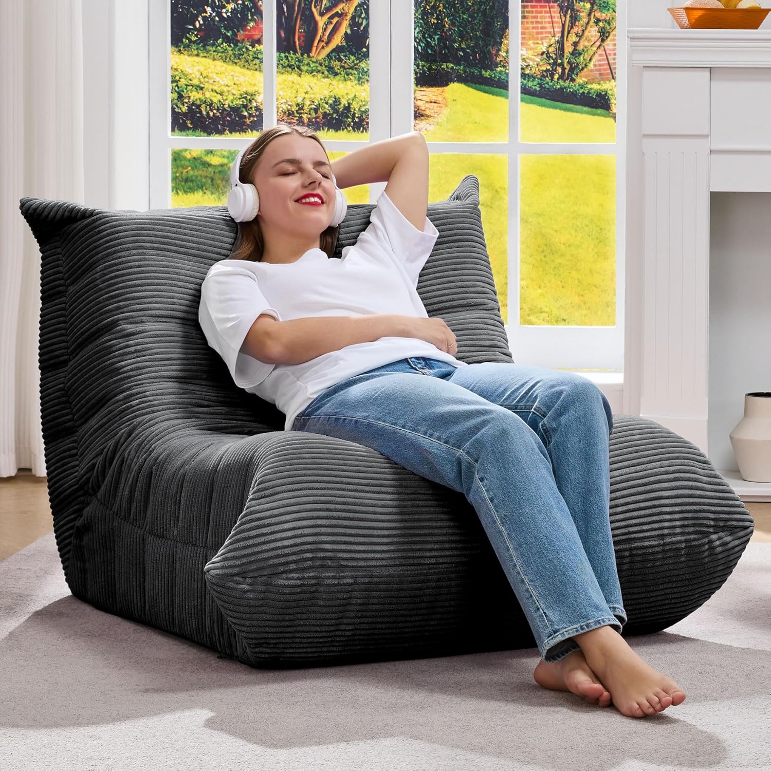 Hobestluk Giant Bean Bag Chair Memory Foam Faux Fur Sofa for Living Room