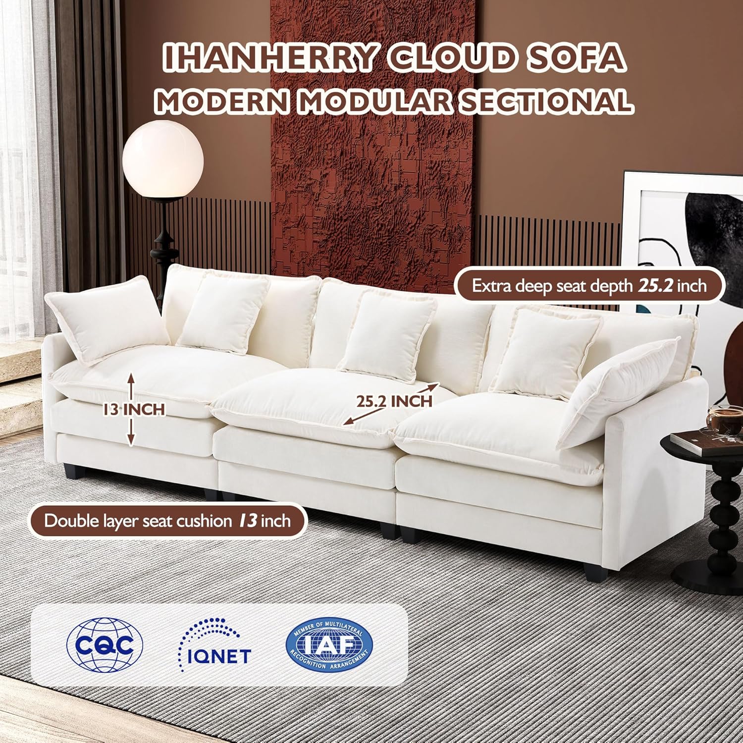 Ihanherry U Shaped Modular Sectional Sofa 5 Seat with 2 Ottomans Chenille