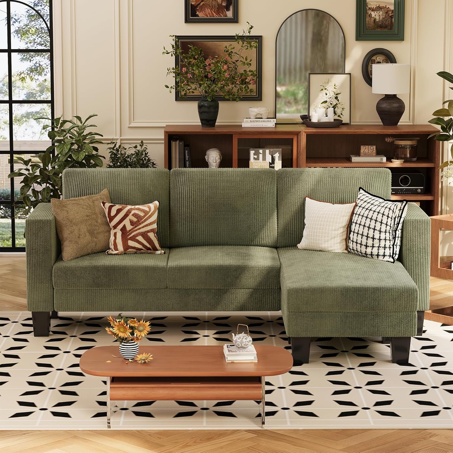 VICTONE Convertible L Shaped Sectional Sofa Couch 3 Seat with Ottoman