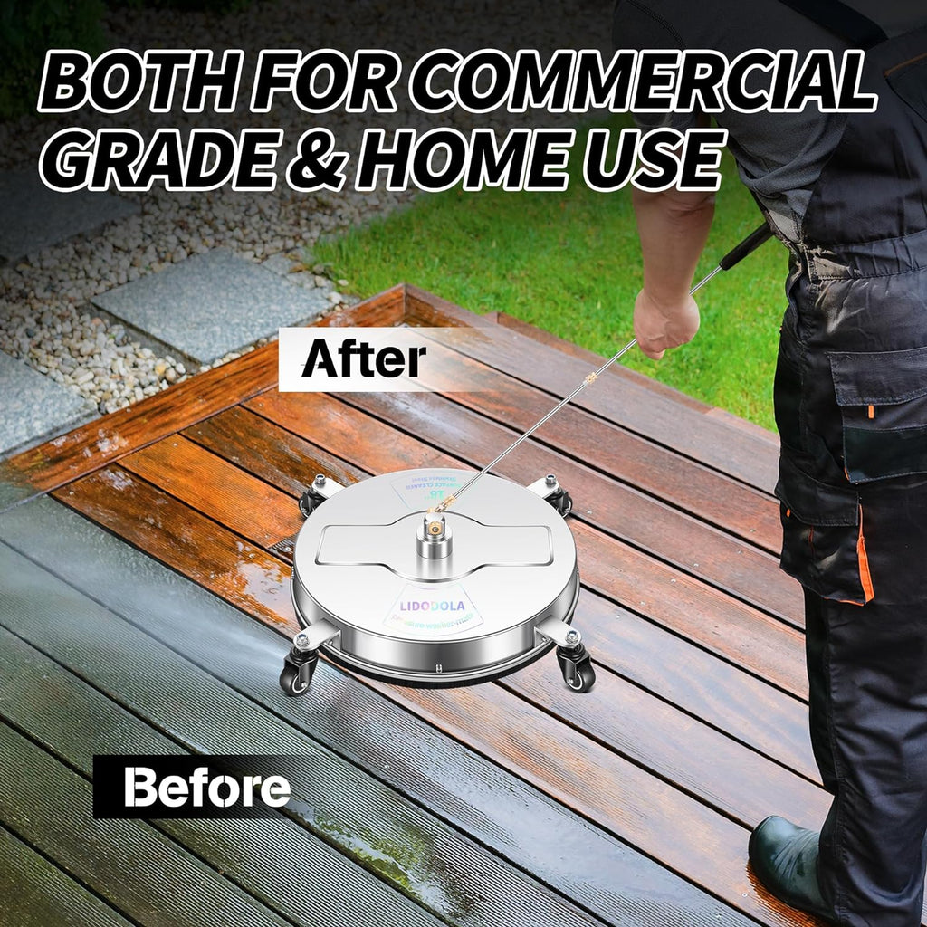 LidoDola 14 Inch Pressure Washer Surface Cleaner with Wheels for Concrete Patio Deck