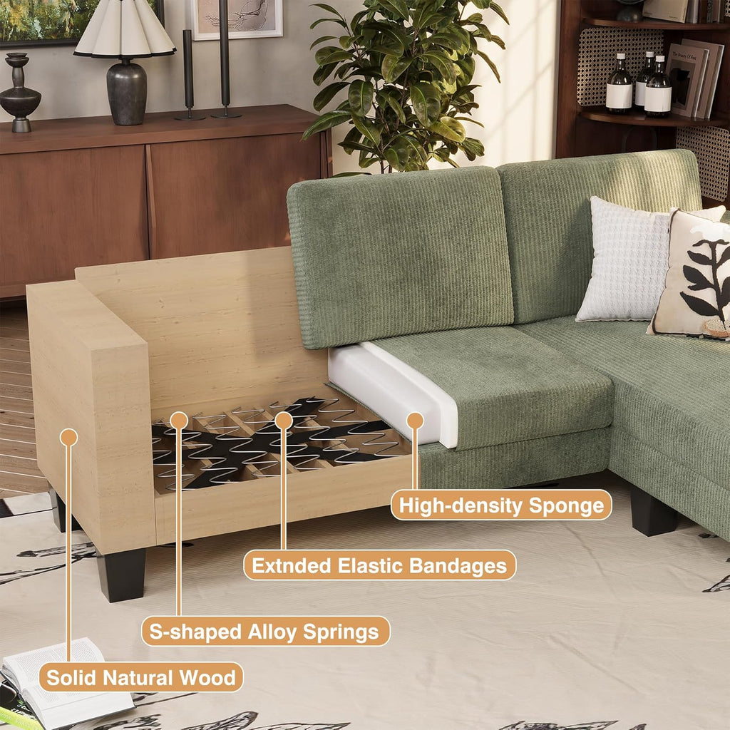 VICTONE Convertible L Shaped Sectional Sofa Couch 3 Seat with Ottoman