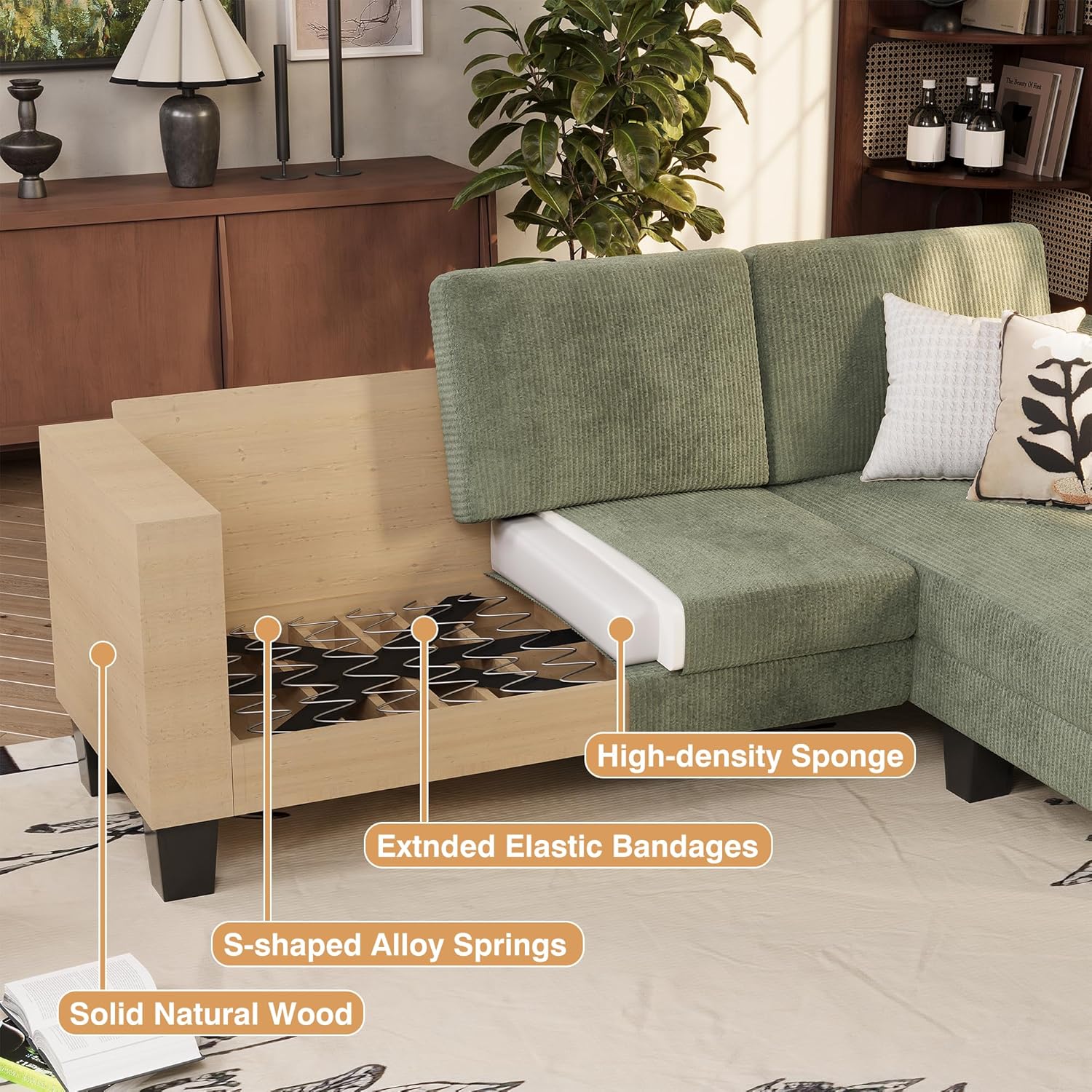 VICTONE Convertible L Shaped Sectional Sofa Couch 3 Seat with Ottoman