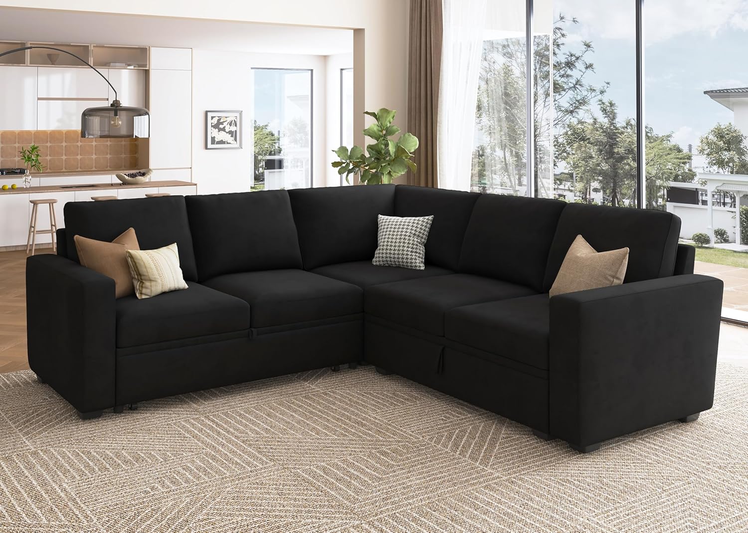 HONBAY Modular Sectional Sleeper Sofa L Shaped Couch with Pull Out Bed