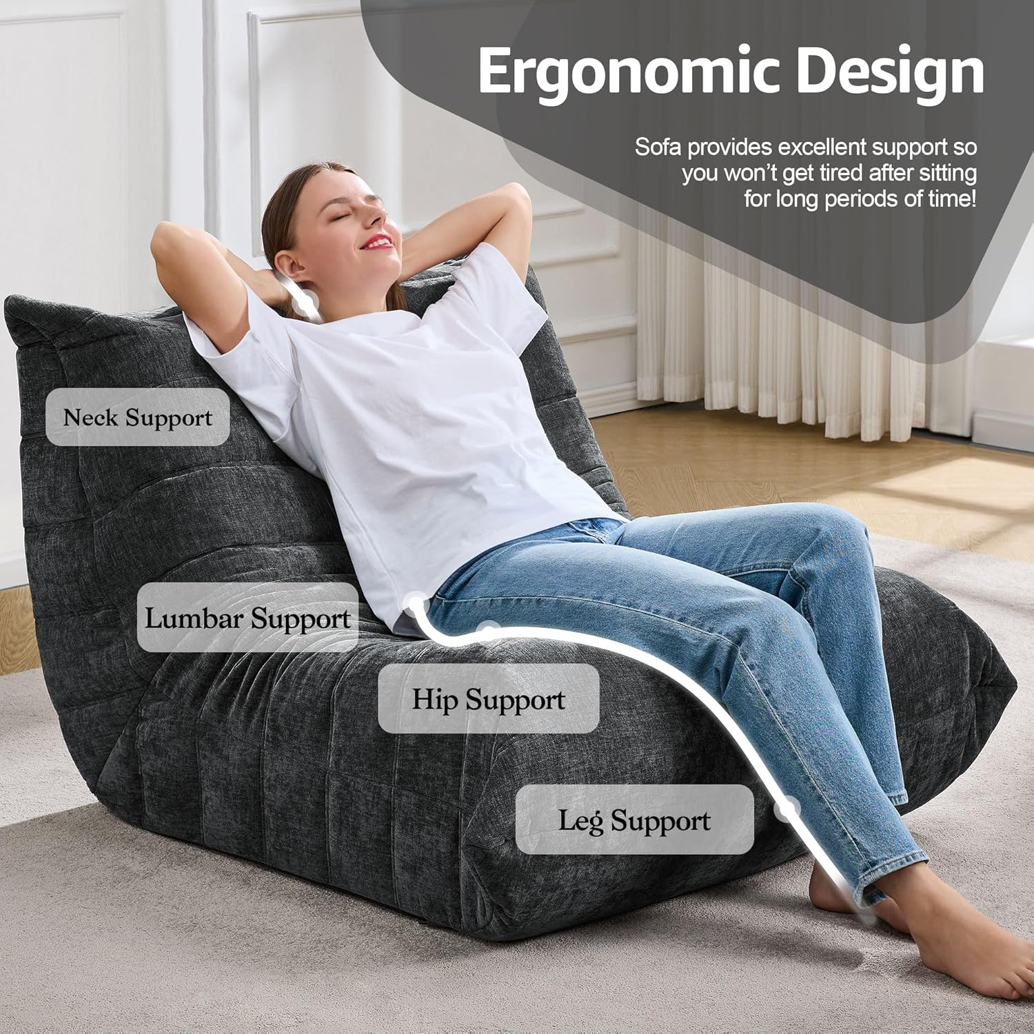 Hobestluk Giant Bean Bag Chair Memory Foam Faux Fur Sofa for Living Room