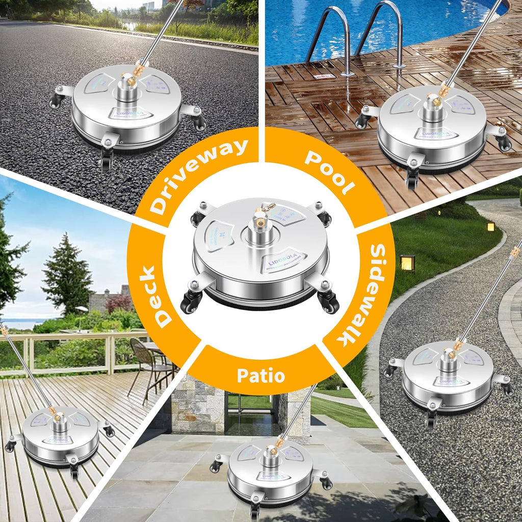 LidoDola 14 Inch Pressure Washer Surface Cleaner with Wheels for Concrete Patio Deck